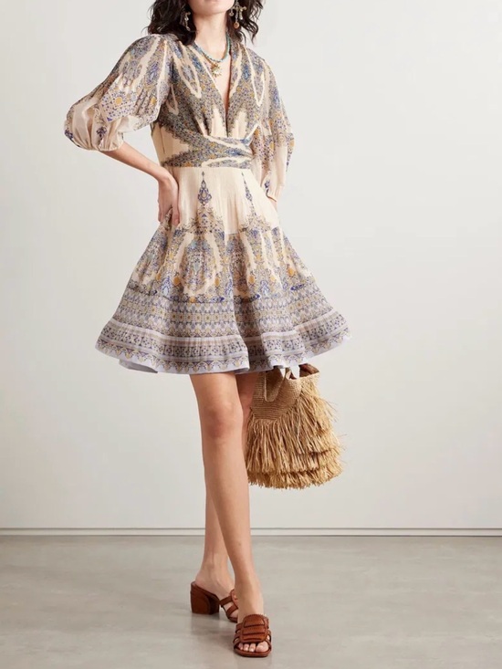 Zimmermann Dresses & Skirts - Zimmermann Paisley Pleated Puff Sleeve Mini Dress. Size 1/S
